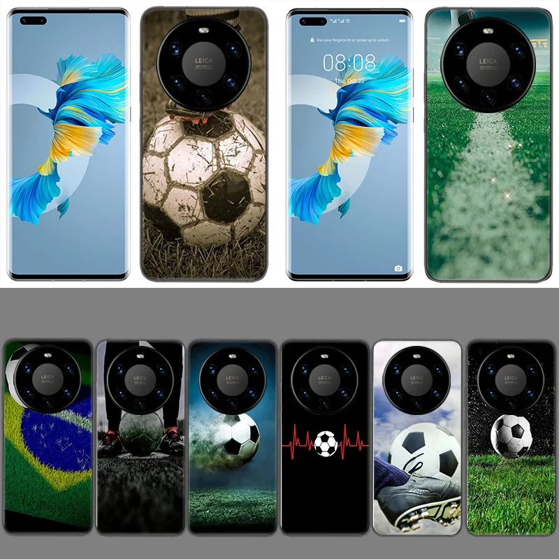 Football Soccer Ball Design Coque Case For Huawei Phone P40 P30 Lite P50 P20 P10 Mate 40 30 20 10 Pro TPU Cover Transparent Bump