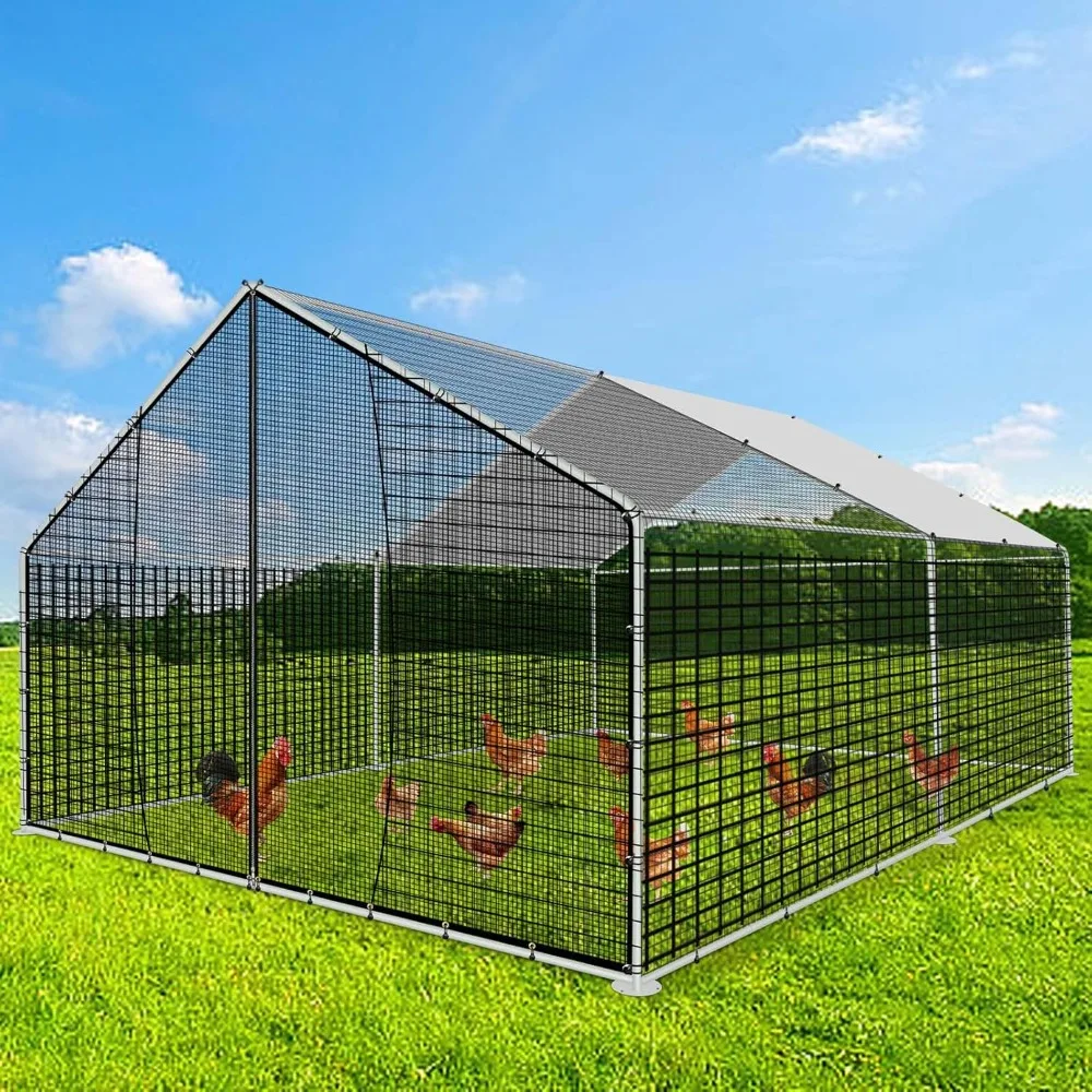 

Metal Chicken Coop - 13x9.8x6.5FT Large Walk-in Chicken Runs for Yard with Waterproof Cover, Heavy Duty Spire Roof Hen House fo