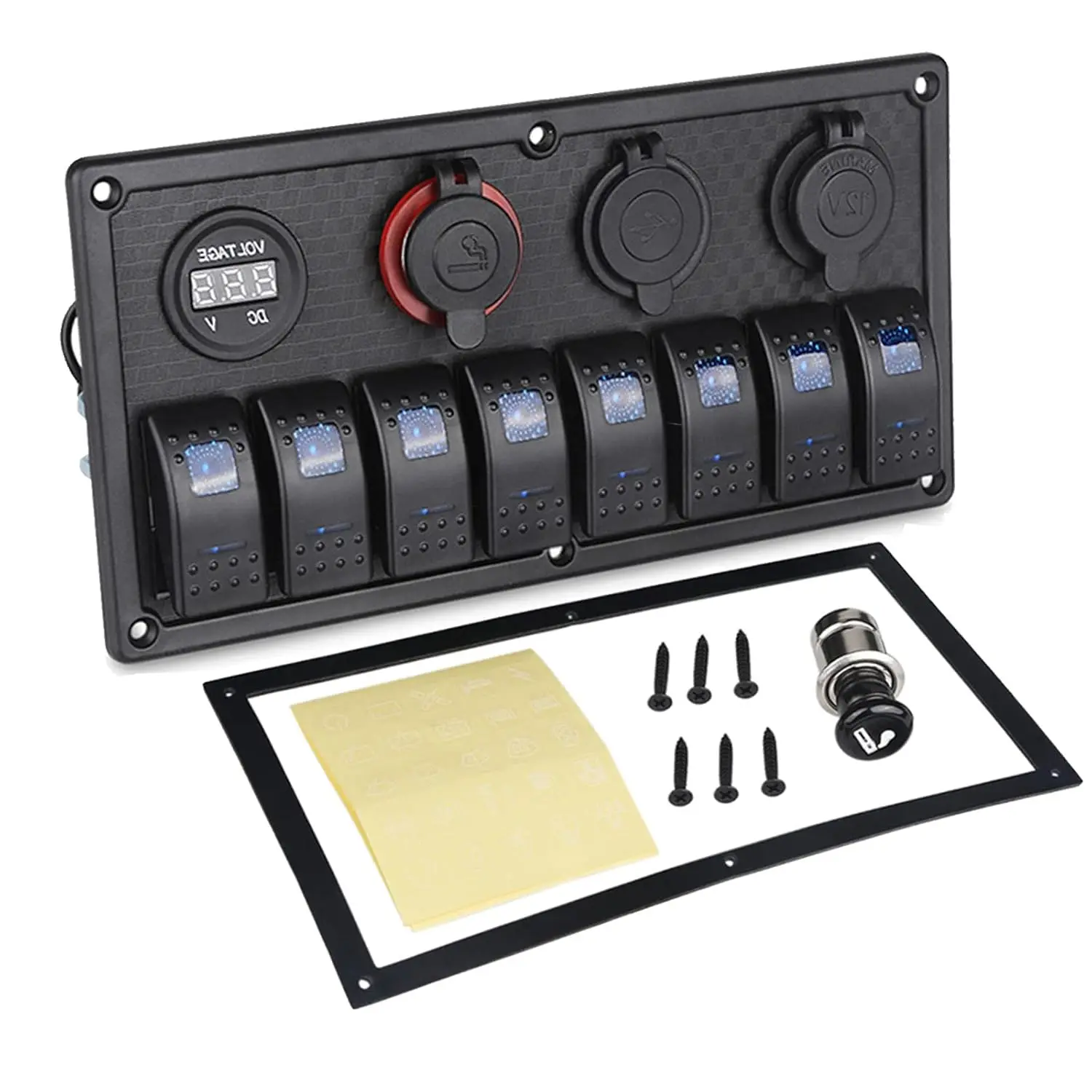 Novo design 8 gangues AI painel de interruptor rocker duplo QC 3.0 USB tomada de carregador de carro com display de tensão