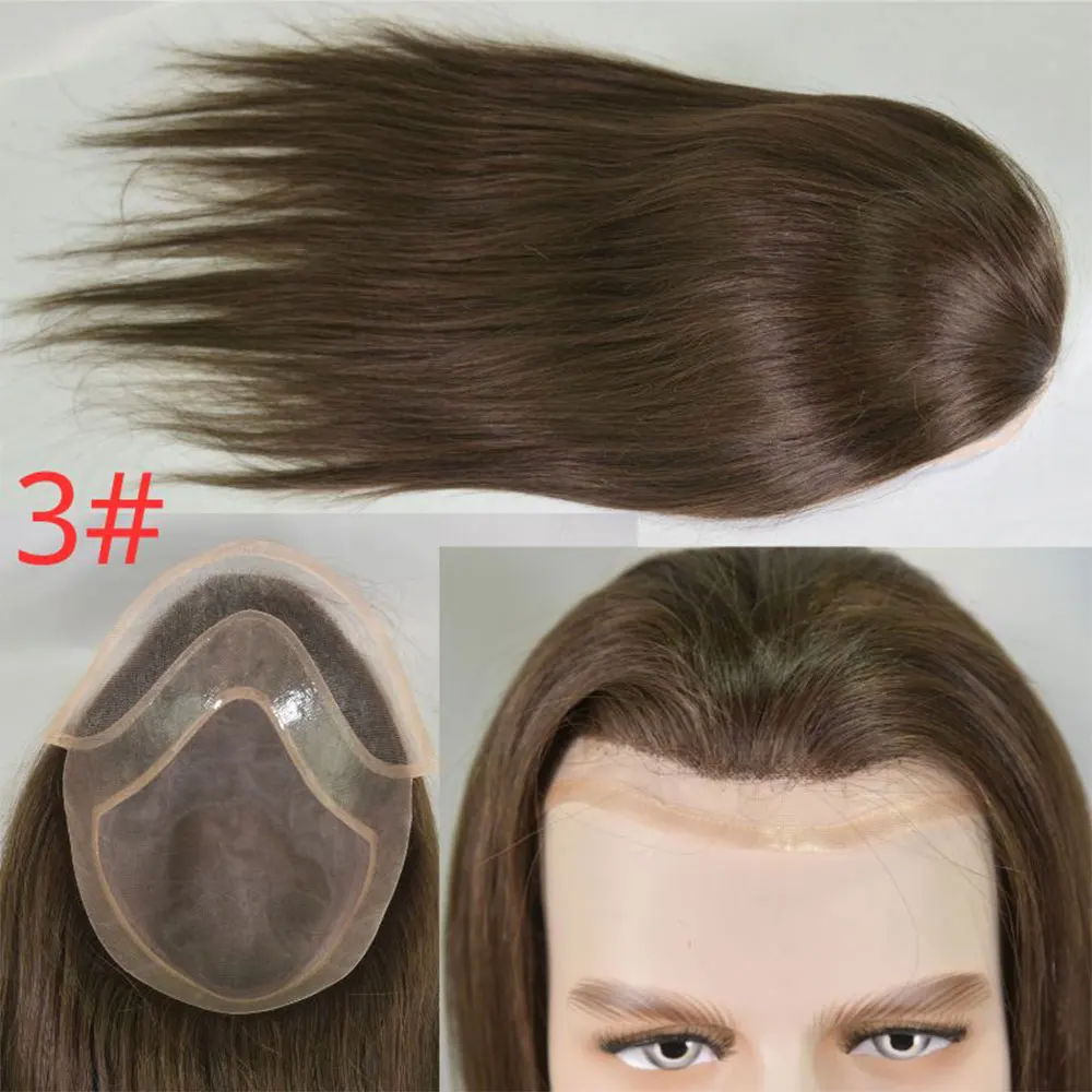 Straight Brown Human Hair Toupee for Men Mono Lace Wigs PU Replacement Hairpiece 8\'\'x10\'\'Base Size 12inch