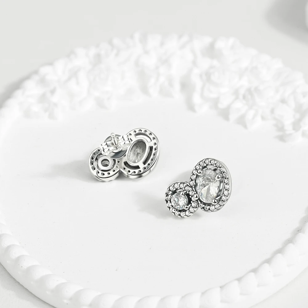 Bestselling 925 Sterling Silver Three Colored Violet&Double Heart&Bow&Zircon Earrings Ladies' Daily Jewelry