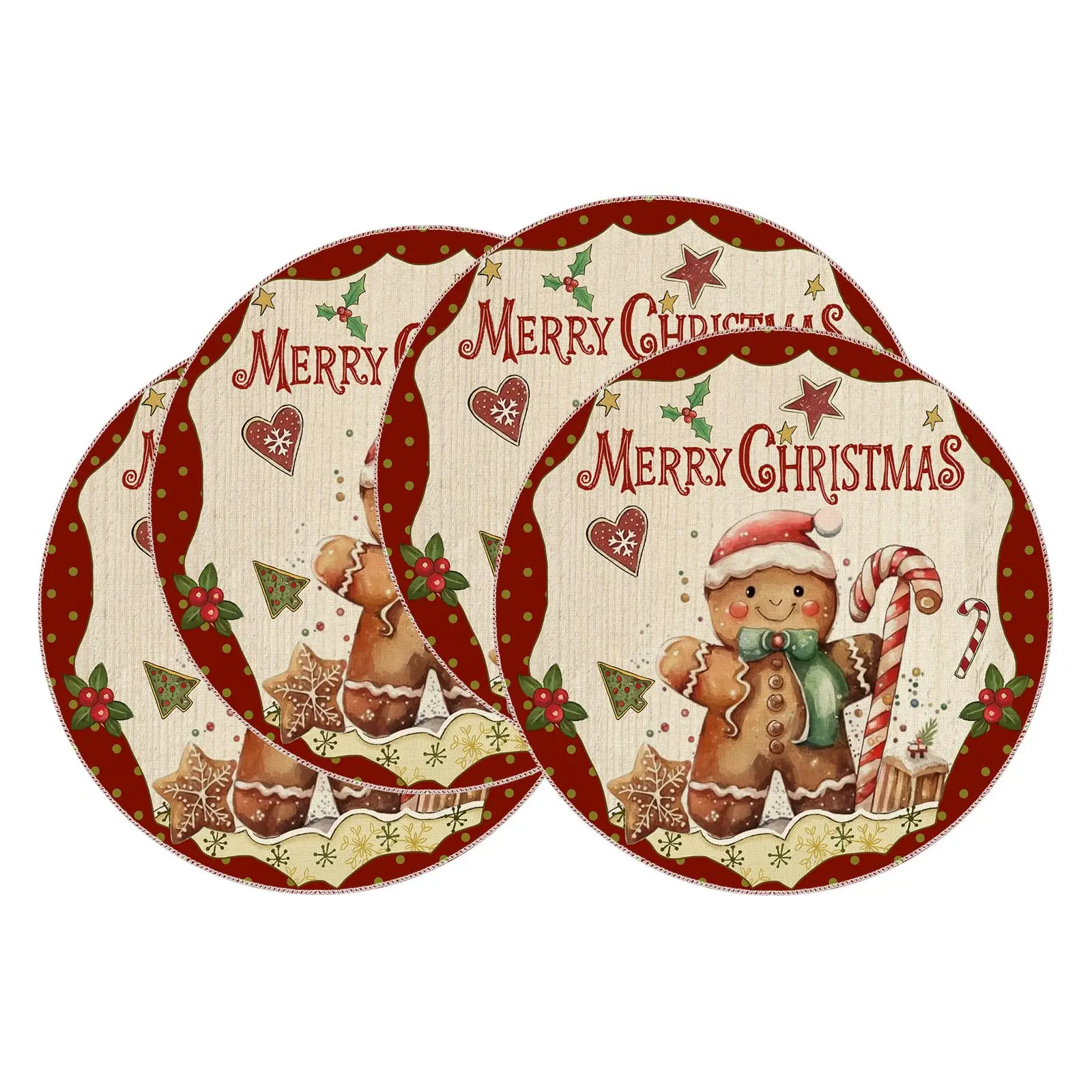 

Merry Christmas Gingerbread Man Winter Xmas Round Placemats Table Mats for Party Home Kitchen Dining Table Decorations 14 Inch