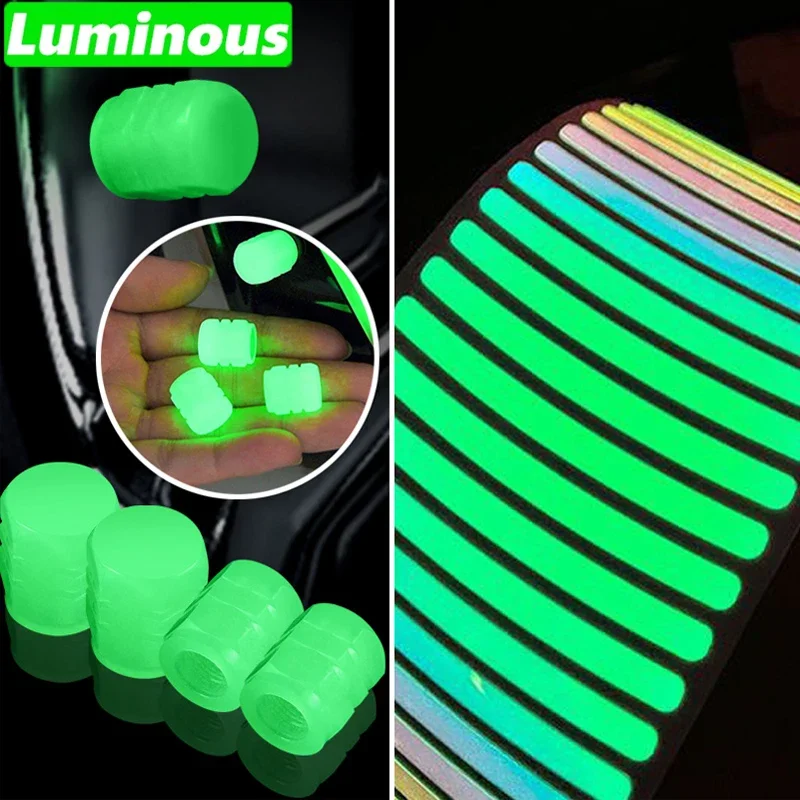 

Car Luminous Tire Valve Cap Reflective Stickers Motorcycle Bike Wheel Nozzle Night Glowing Fluorescent Car Accessories