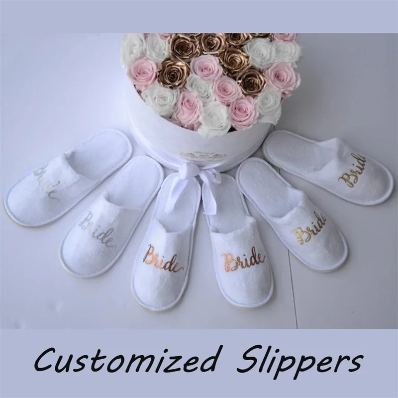 Personalized Wedding Slippers, Custom Bride Slipper Bridesmaid Gift Bachelorette Hen Night Party, Bridal Shower Shoes Decoration