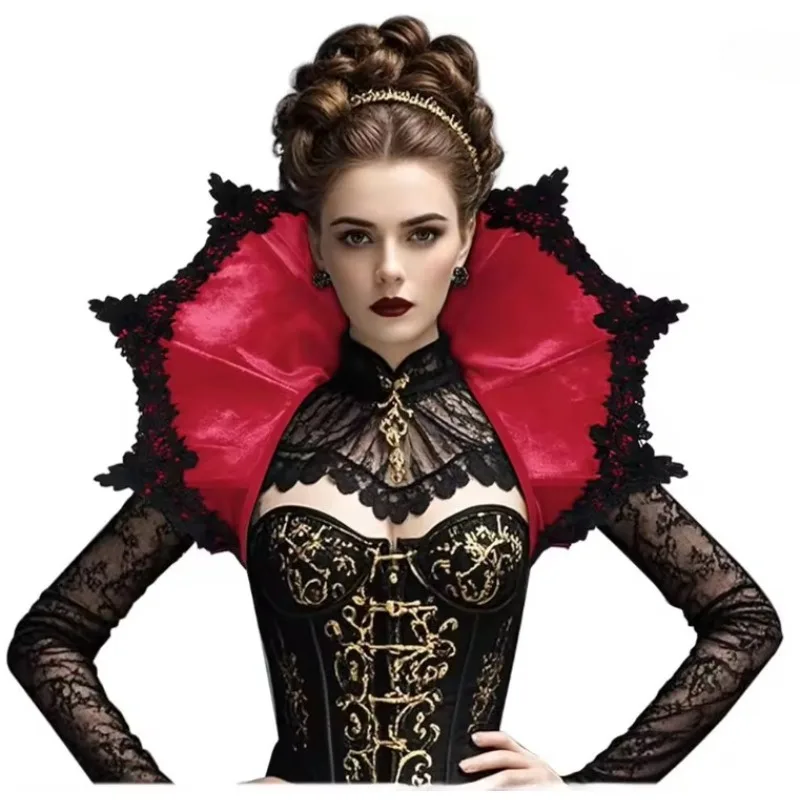 Cosplay gótico de vampiro Medieval, capa con cuello victoriano negro y rojo para mujer, juego de rol, disfraz de Carnaval de Halloween, accesorios para capa