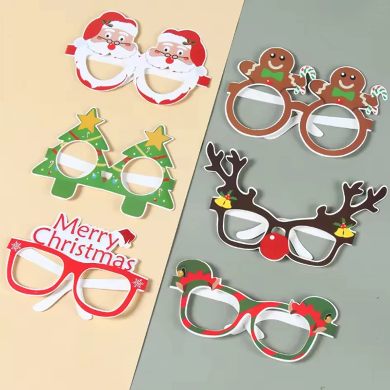 9 Uds. De gafas navideñas de Papá Noel, muñeco de nieve, hombre de jengibre, alce, árbol de Navidad, gafas de papel, accesorios para fotomatón de Feliz Navidad