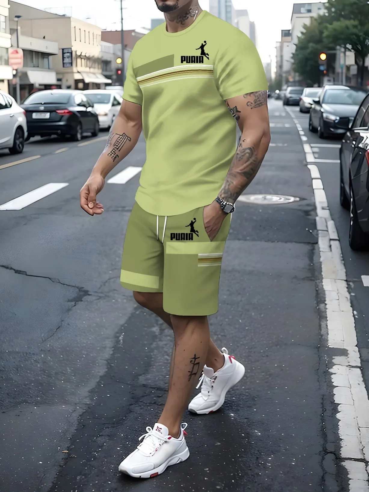 Conjunto de camiseta deportiva informal para hombre, y pantalones cortos en 3D top estampado, ropa cómoda y transpirable, moda de verano