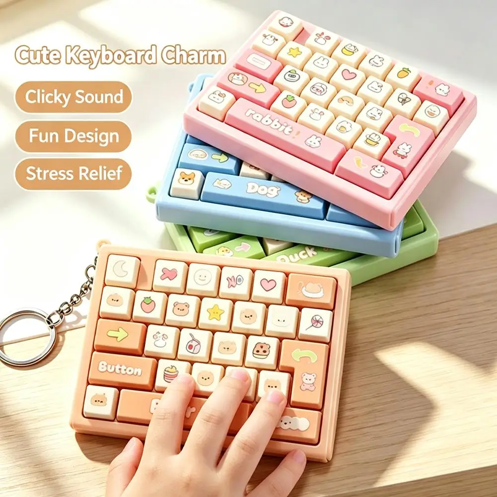 Cute Mechanical Keyboard Fidget Toy Clicky Sound Stress Relief Keycap Keychain for Desk Gadget
