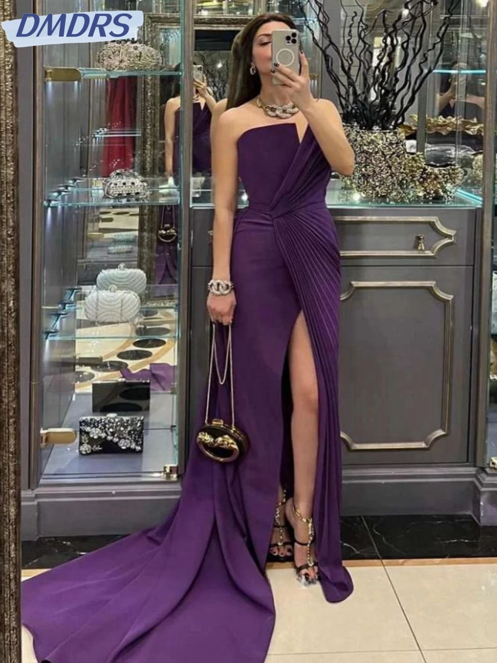 

Sexy Strapless Backless Prom Gown Classic Pleat Sleeveless Cocktail Dresses Graceful Satin Long Evening Dress Robe De Mariée