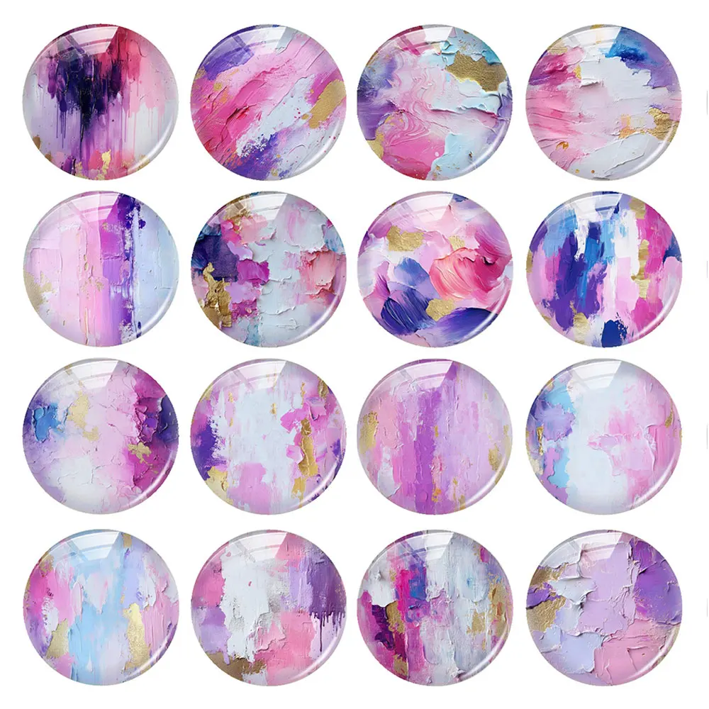 Random Mixed Round/Oval/Square Oil Painting Brushstrokes Pink Photo Glass Cabochon Flatback Demo Cameo For Diy Jewelry Making