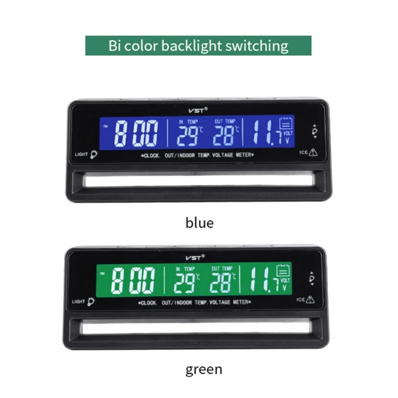 Indoor Outdoor Car Digital Voltmeter Thermometer LED Backlight Alarm Clock Temperature Sensor Tester for Traveling Camping