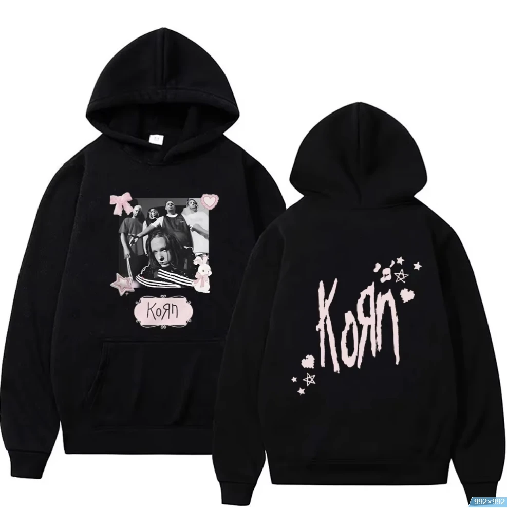 Rock Band Korn Vintage Fleece Cotton Hoodie Men's Funny Kawaii Cute Pink Merch Pullover Male Alternative Nu Metal Music Hoodies