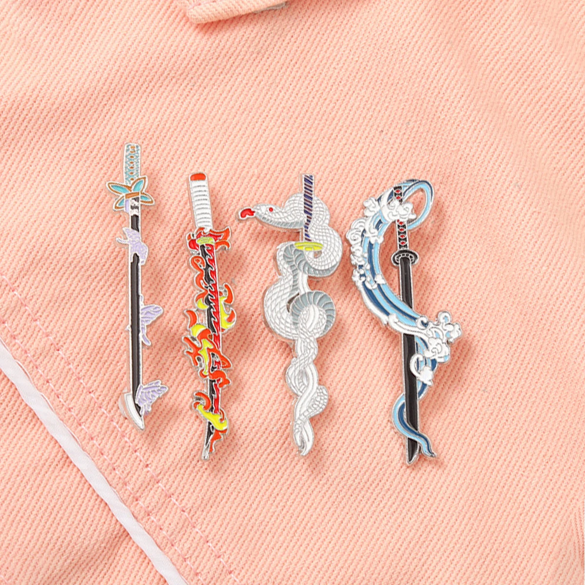 4Pcs/Set Anime Cartoon Samurai Sword Enamel Brooch Kamado Tanjirou Mini Metal Badge Lapel Pin Cosplay Jewelry Accessories Gifts image 3