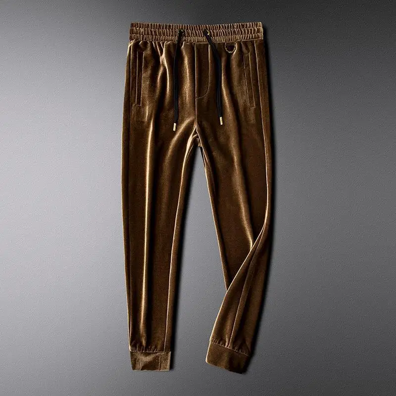 2022 new brand cargo pants Light luxury winter strappy casual pants men's new trend all-match handsome  gold velvet sweatpants