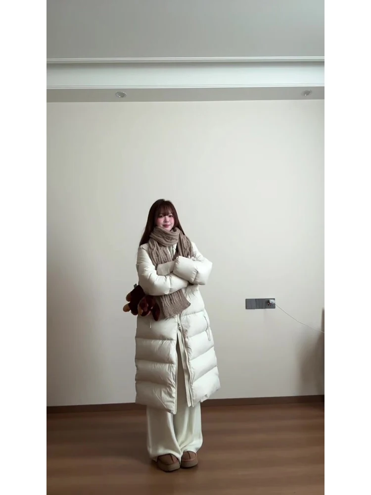 

Korean Style Women's Thickened Warm Cotton Jacket Winter New Arrival Horizontal Stripe Quilted Cotton Coat Long Outerwear