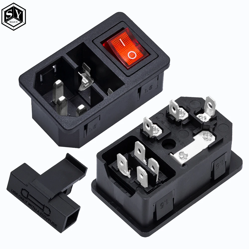 1PCS AC-01 Embedded Triplex 1 Belt Light With Switch Fuse 3 Hole Power Socket