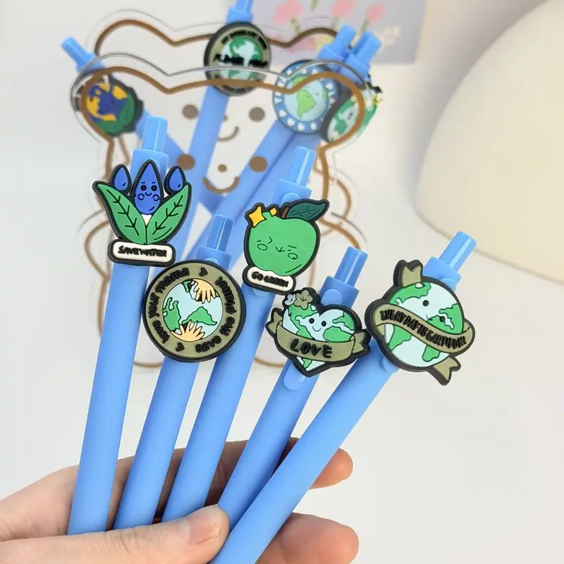20/30pcs  Creative, simple, cute cartoon-themed retractable ballpoint pen with an earth protection design Campus Design Back-to-