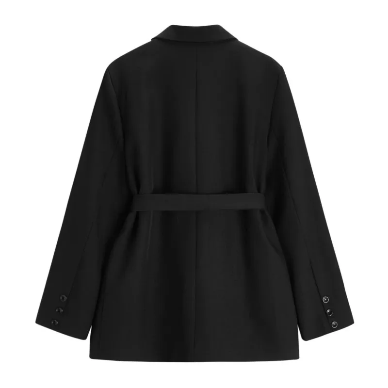 Veste courte trempée avec ceinture pour femme, col cranté, simple boutonnage, manches longues, blazers féminins, vintage, décontracté, automne