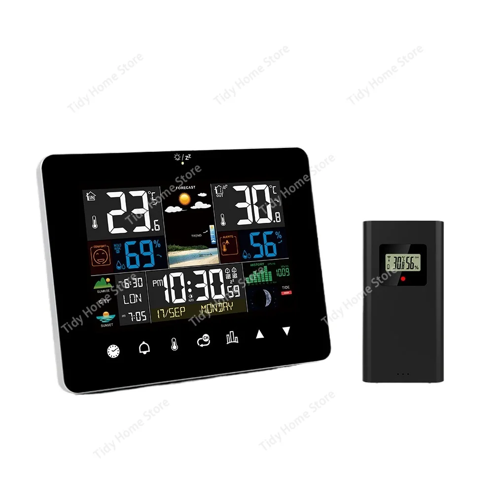 Color Screen Touch Weather Clock 3362G: RF Sensor Thermohygrometer, Weather Forecast Clock & Large-Screen Weather Station