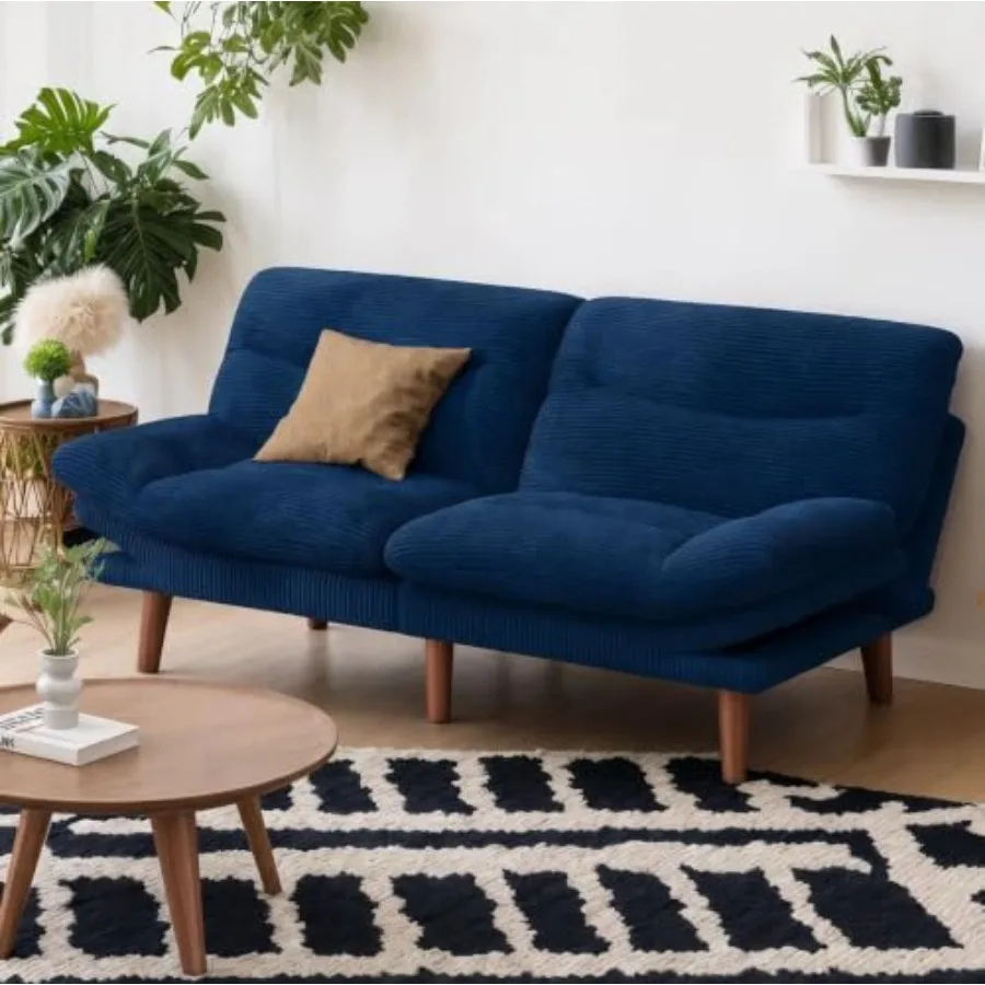 Convertible Futon Sofa Bed for living room, corduroy fabric, gray, reversible design with removable cushions