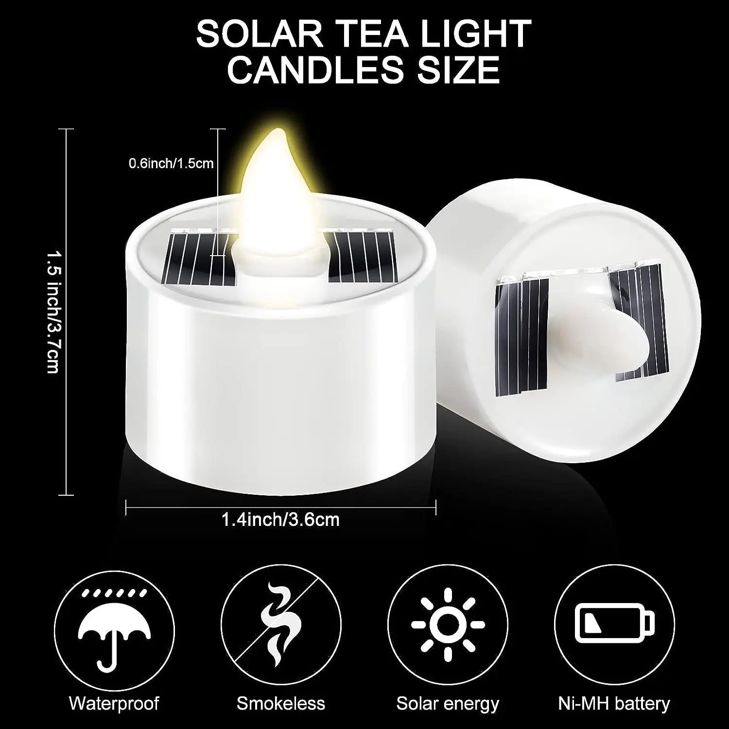 Solar Candle Tea Lamp Smokeless Simulation LED Electronic Candle Lamp Outdoor Christmas Halloween Tea Wax
