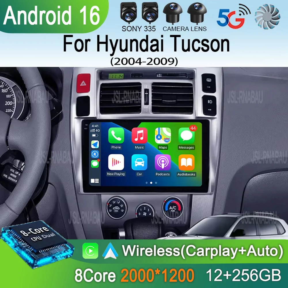 

Автомобильное радио Android 16 для Hyundai Tucson 2004 2005 2006 2007 2008 2009, мультимедийный видеоплеер, стерео, GPS-навигация, Carplay QLED