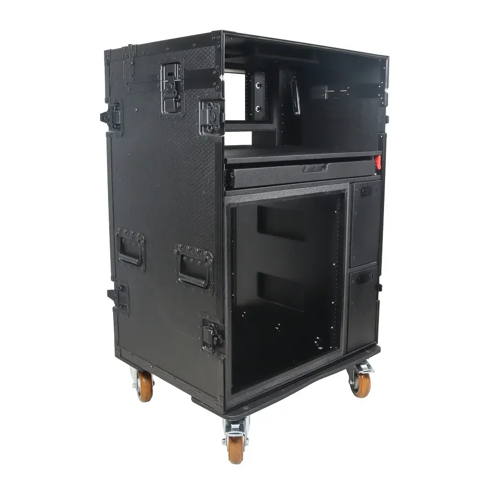 4U‑Top 12U‑Bottom Mobile AV Workstation Flight Case, Broadcast Streaming Recording Studio Case
