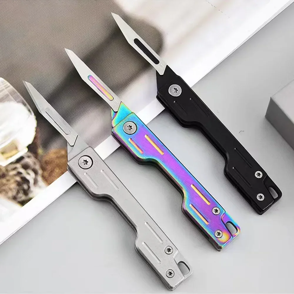 Machinery Folding Knife Stainless Steel Scalpel Medical Folding Knife EDC Unpacking Pocket Knife with 10pcs Replaceable Blades