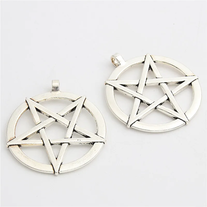 5pcs Silver Color New Round Hollow Five-pointed Charms Pentagram Pendant For Necklace DIY Jewelry Findings Accessories