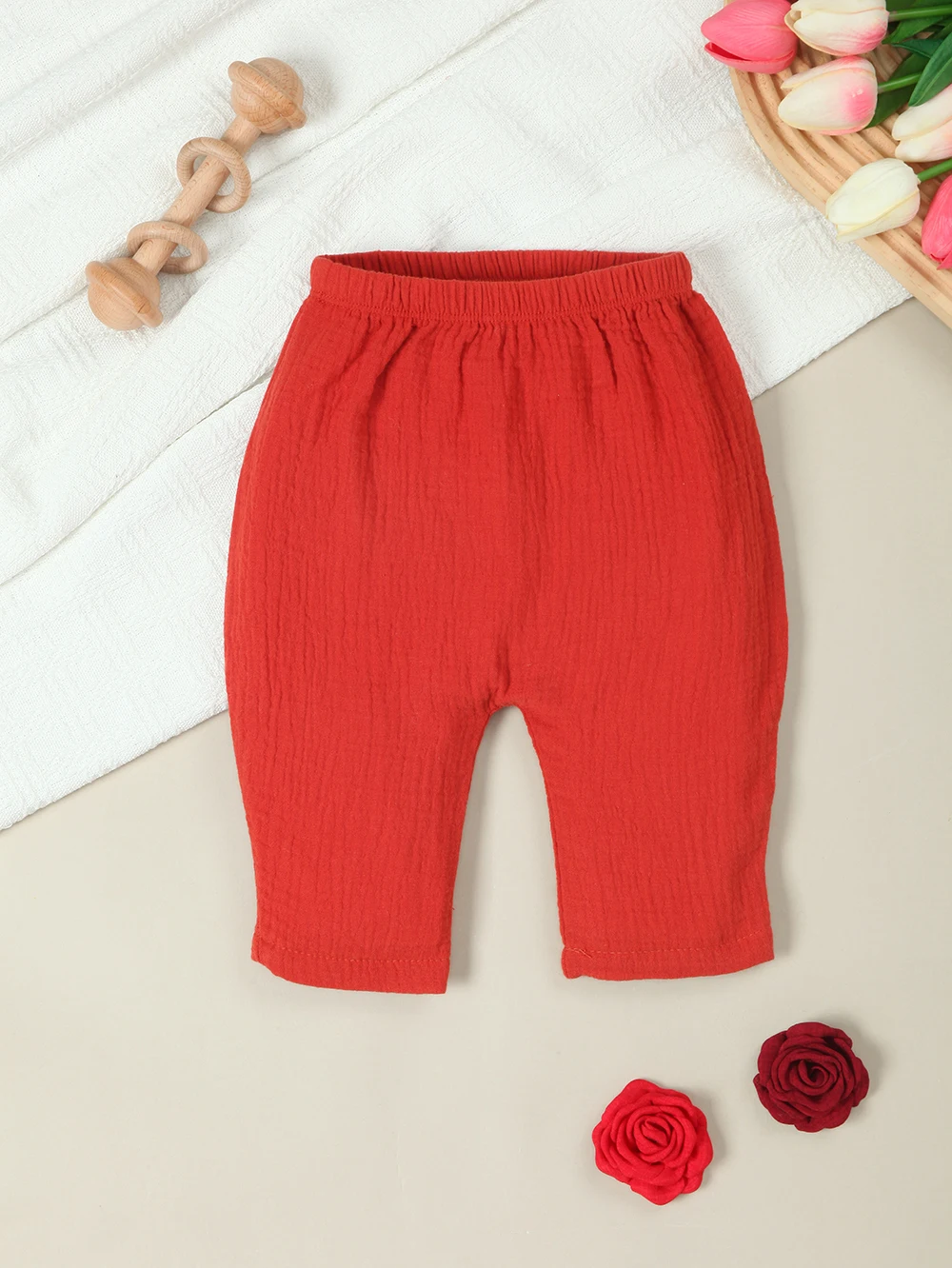 

1 Pcs Soft Cotton Pants for Baby Girls, Spring Summer Newborn Trousers, Loose Breathable Infant Leggings(Red)