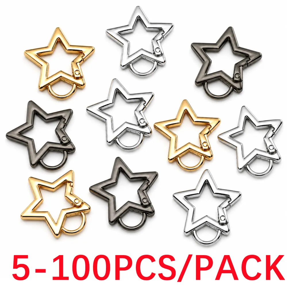 5-100Pcs Star Shaped Spring Clasps Openable Metal Carabiner Leather Bag Belt Strap Buckle Connect Pendant Key Chain Snap Clip