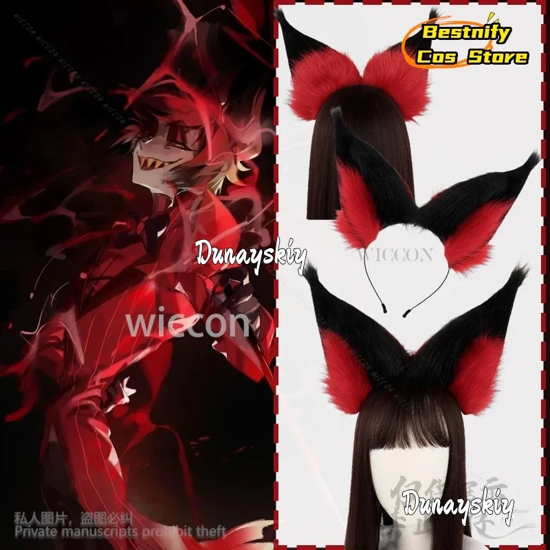 Cosplayanime alastooor cosplay peludo gato lobo raposa orelha de pelúcia cocar traje hotel preto para vermelho gradiente furrsuit bandana papel