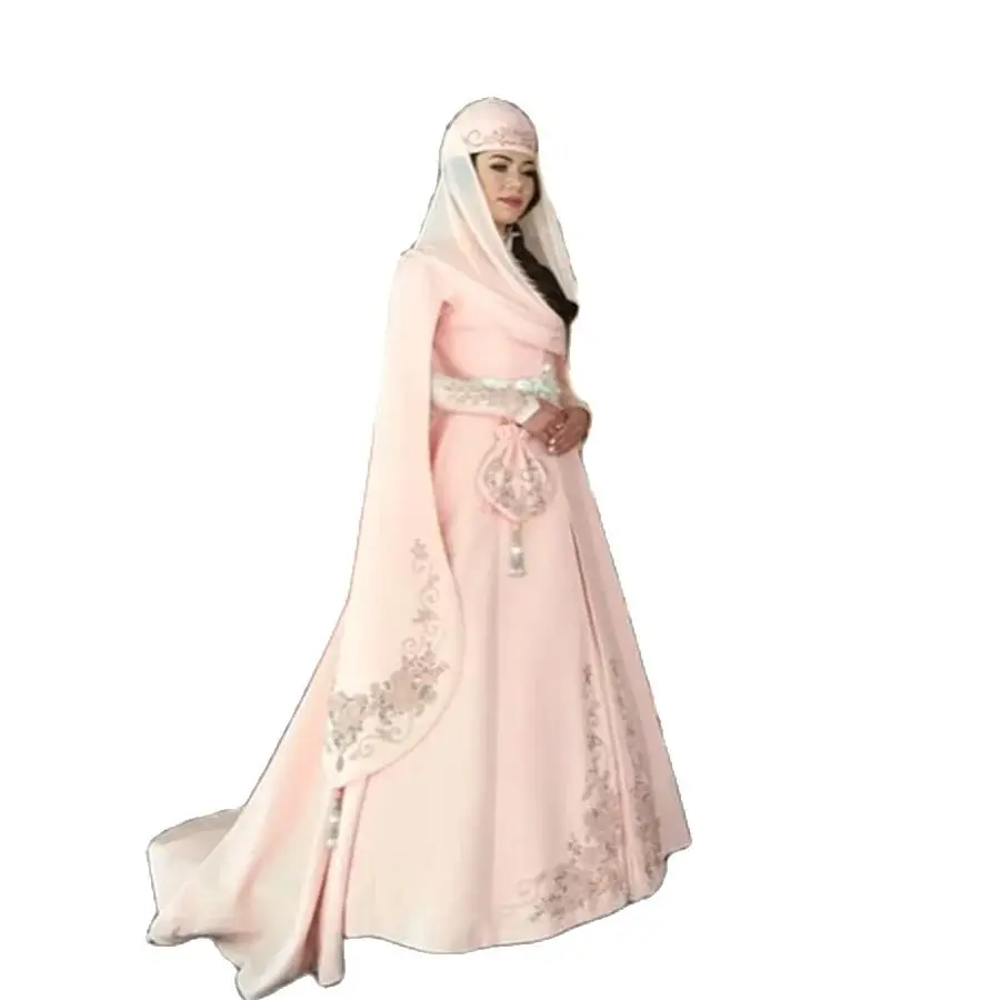 Robe de Mariée Pprédéterminée Rose à Manches sulf, Caftan Russe, Marocain, Dubaï, pour Femme Musulmane Irlandaise