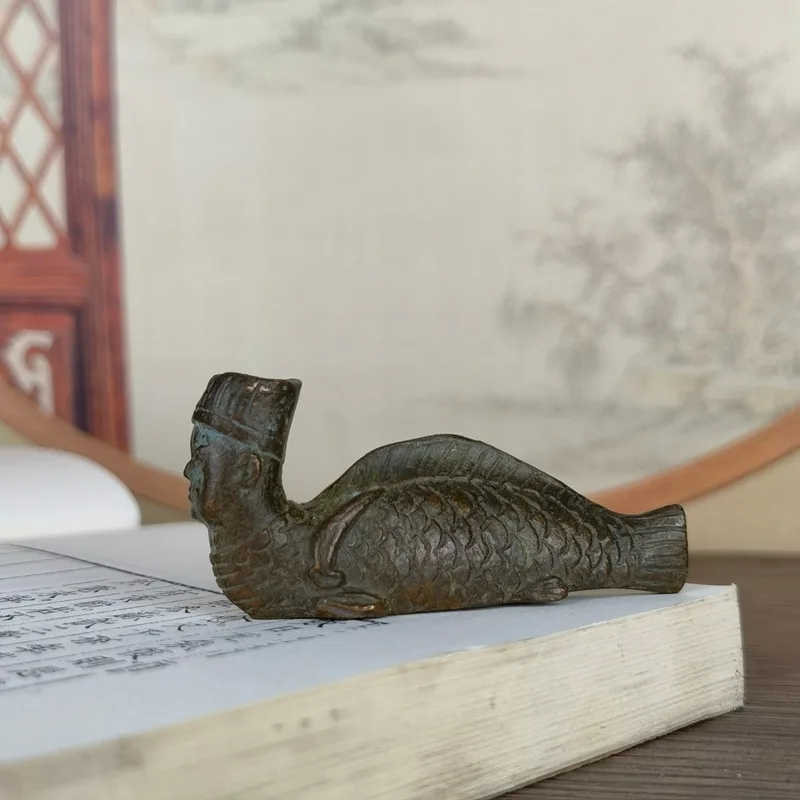 Human Head Fish Body Rest Retro Alloy Study Room Paperweight Ornament Pen Holder