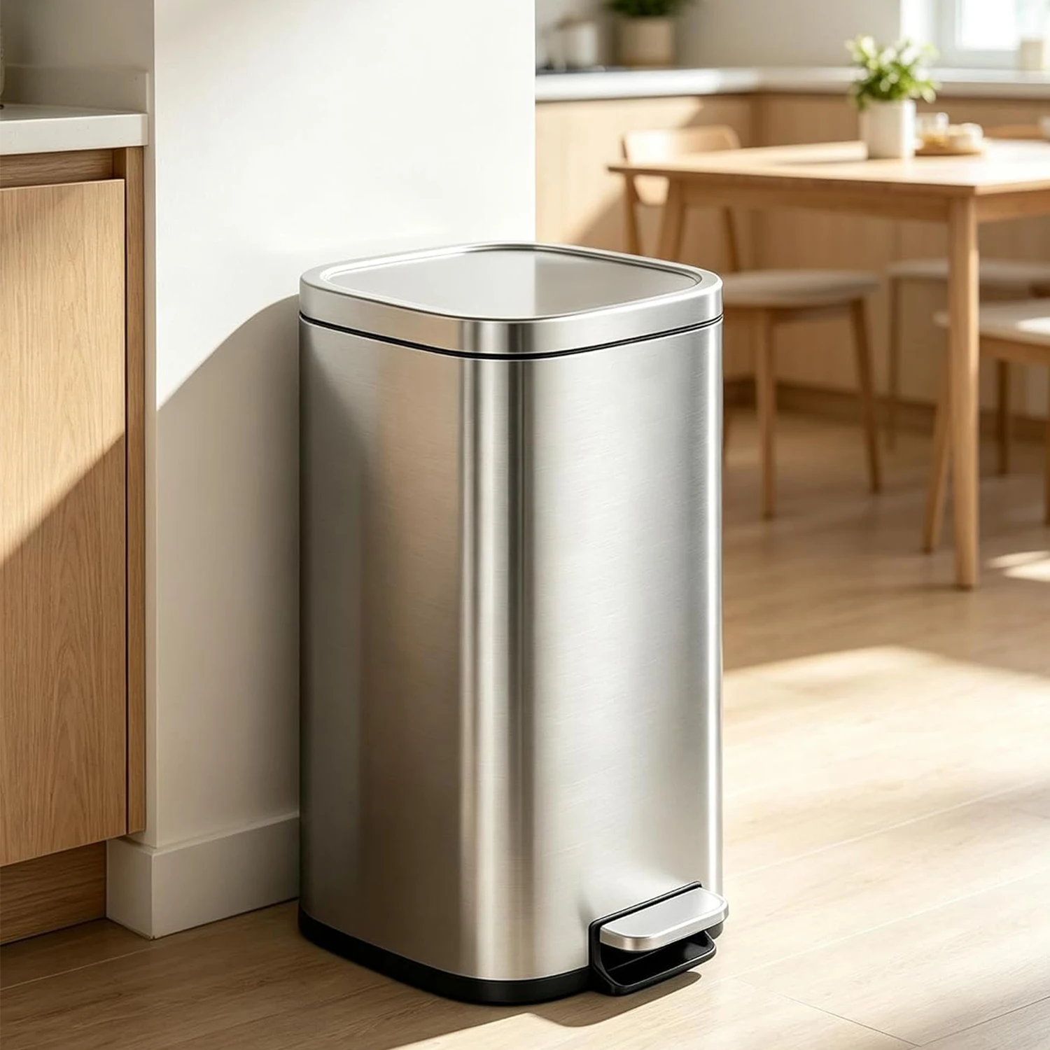 30L Stainless Steel Step-On Kitchen Trash Can with Soft-Close Lid, Smudge-Proof & Fingerprint Resistant, Removable Inner Bucket