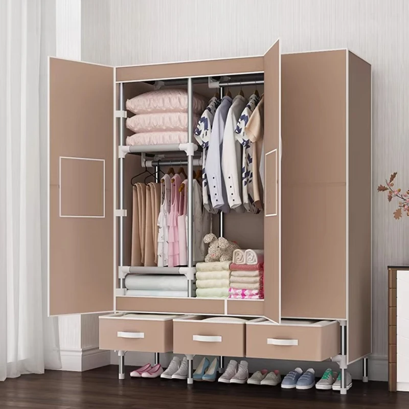 Easy-Assemble Sliding Door Wardrobe, Dust-Proof Fabric Storage Cabinet with Large Capacity, Hanging Organizer for Bedroom