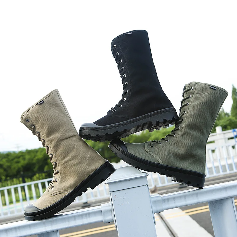 Spring/Autumn Men's High Top Lace Up Canvas Shoes Outdoor Non-slip Jungle Mountaineering Sneakers Inner Zipper Shoes Men Boots