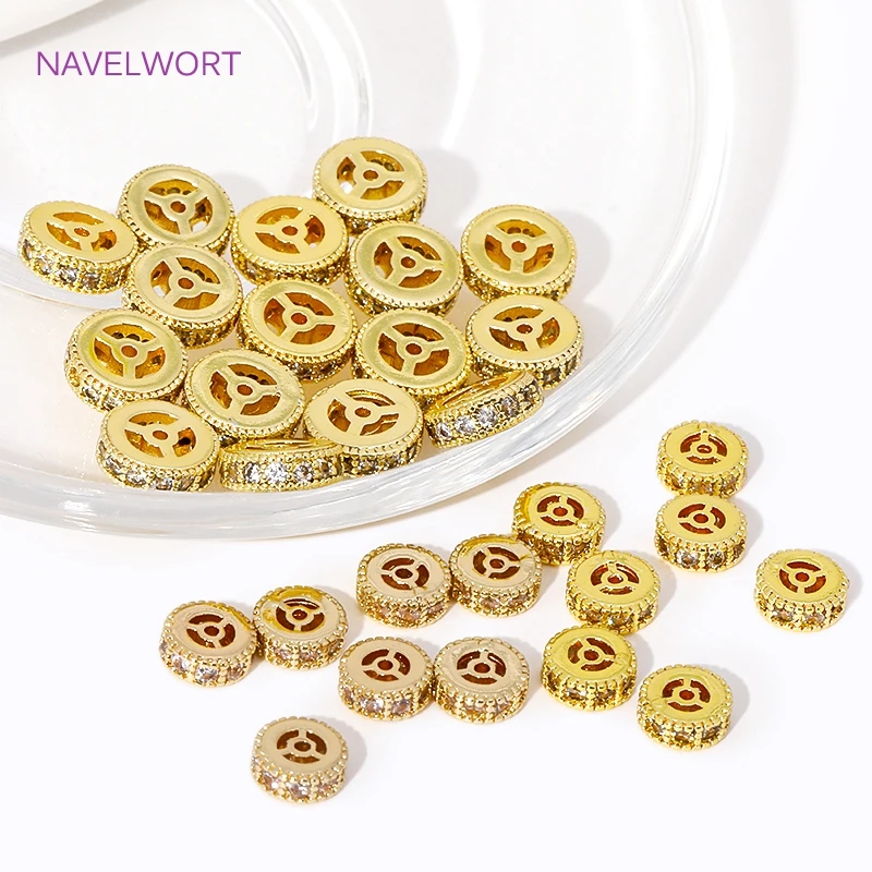 14K/18K Vergulde Platte Ronde Wielvorm Spacer Kralen Messing Met Zirkoon Separators Kralen Voor Sieraden Maken Diy Accessoires