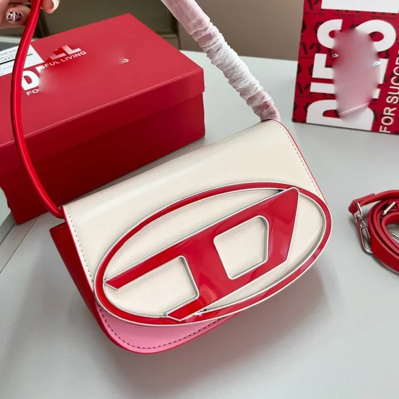 Gift Box Set White Pink Two-Tone Mini Shoulder Bag Red Oval D Logo Matching Crossbody Strap Y2K Women Purse
