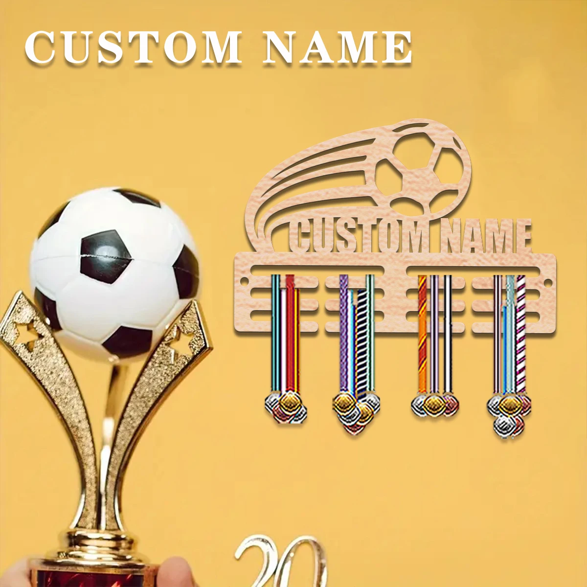 1pc Custom Wooden football Medal Hanger,Personalized Medal Display Rack for Athletes,Ideal Wedding Birthday Gift for Friends
