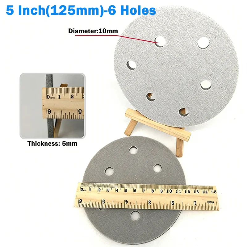 Round Sandpaper Pad 5 Inch 125mm/6 Inch 150mm 6/9/15/17 Holes 300-3000 Grit Hook and Loop Sponge Sanding Disc Disk Sand Sheets