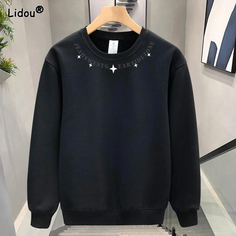 Men\'s Autumn and Winter Pullover Round Neck 2023 New Patchwork Printing Letter Loose Fashion Commuter Long Sleeved Sweater