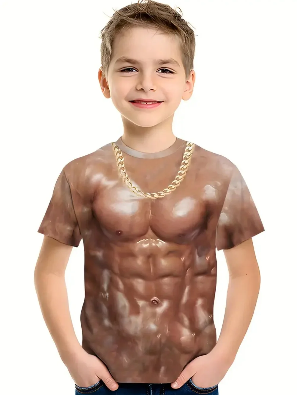 العضلات الاطفال تي شيرت العضلات تي شيرت مطبوع الصيف عطلة الشاطئ الصبي قصيرة الأكمام ثلاثية الأبعاد الطباعة الرقمية تي شيرت عادية الأطفال بلايز