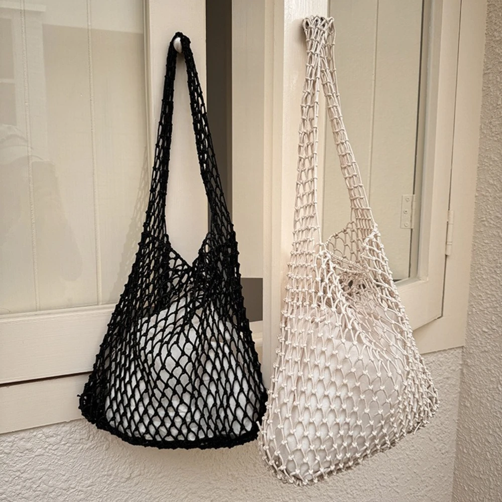 Cotton Rope Travel Beach Fishing Net Handbag Shopping Woven Shoulder Bag for Women