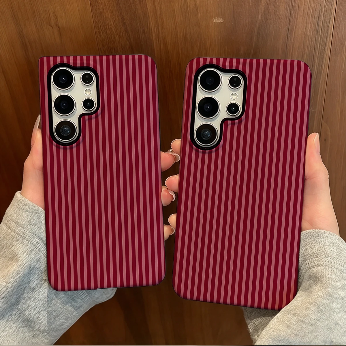 Wine Pink Tonal Stripes Phone Case For Samsung Galaxy S26 S25 Ultra S24 S23 Plus Hard Shock‑Absorption 2-in-1Protective Cover
