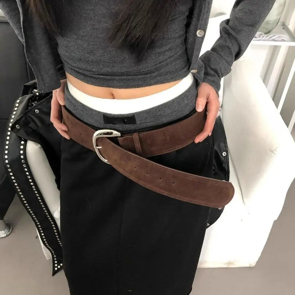

Adjustable Suede Women Wide Belt Metal Buckle Jeans Girdle Leather Waistband Western Cowboy Belt Pants Accessories