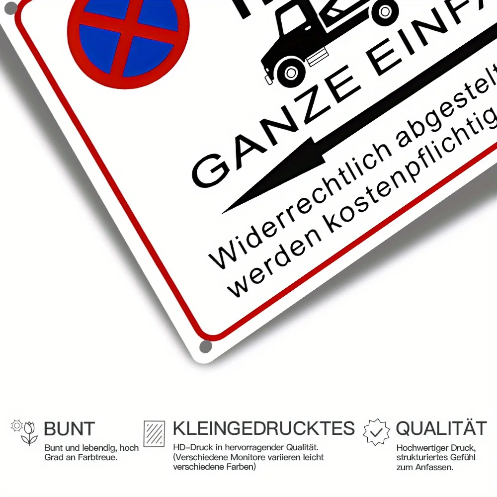 Vintage Metal Sign, No Parking Keep The Passage Clear, Unauthorized Vehicles Will Be Towed, German Garage Entrance Warning Sign