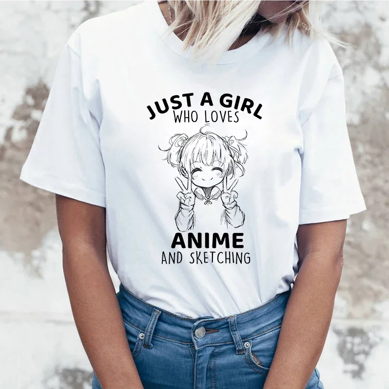 Just A Girl Who Loves Anime And Sketching Print T Shirt Fans Summer Casual Short Sleeve Tee Cute Loose T Shirts