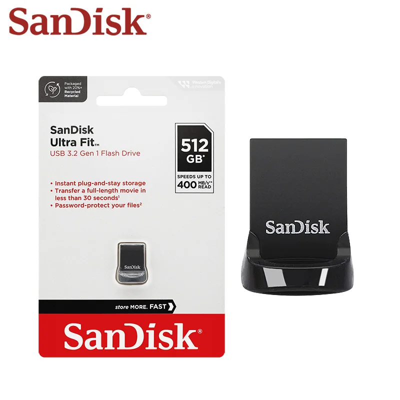 Флешка SanDisk USB3.2 Gen1 Ultra Fit Скорость до 400 МБ/с 512 ГБ 256 ГБ 128 ГБ 64 ГБ 32 ГБ 16 ГБ Memory Stick USB-накопитель Udisk