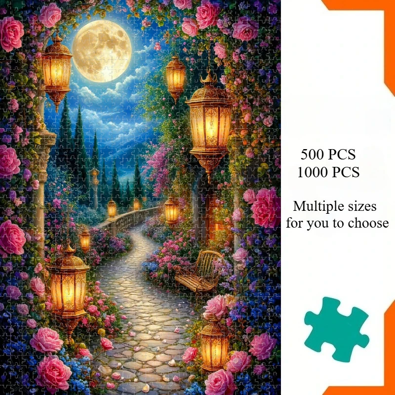 1000 Pieces Vintage Lantern Rose Courtyard Jigsaw Puzzles for Adults Home Decor Games Family Fun Floor Puzzles Educational Toys